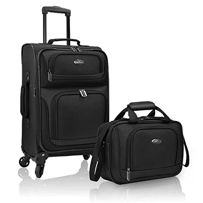 U.S. Traveler Rio Lightweight Softside Rolling Carry-on Suitcase, 4-Wheel Set, Black by U.S. Traveler - Used - Very Good condition