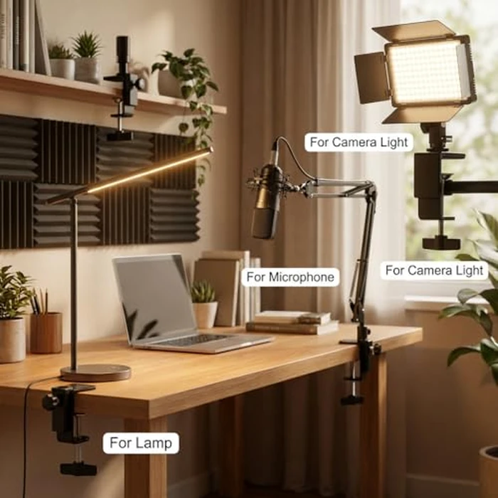 QWORK Universal Desk C-Clamp with 1/2" Thread Hole, 4 Pack Adjustable Metal Mounting Table Clamp, Desk Light Clamp Mount Holder for Swing Arm Magnifying Desk Lamp Microphone Camera by QWORK - Used - Very Good condition - US$11.84