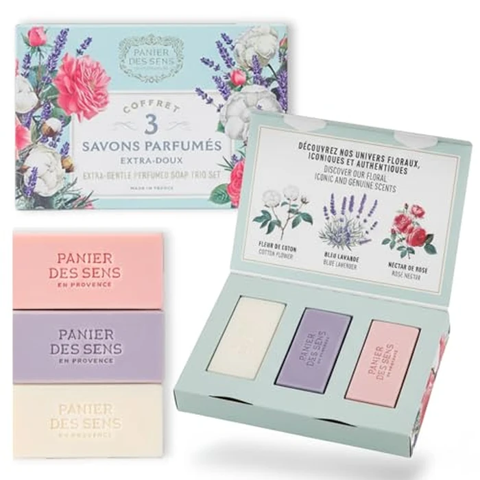 Panier des Sens - Mothersday Gift Bar Soap Gift Set for Women - Cotton, Rose, Lavender Soap Bars - Birthday Gift for Her - Hand & Body Soap Bars with Shea Butter - 97% Natural Ingredients - 3x3.5oz by Panier des Sens - Image 1
