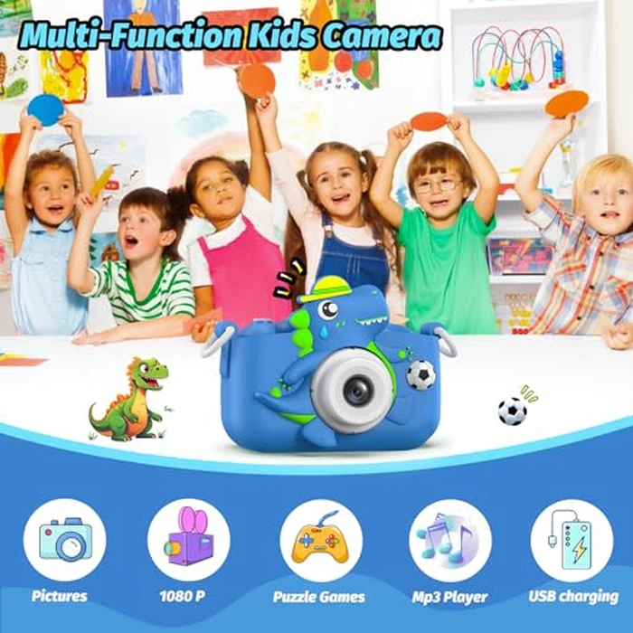 Dinosaur Kids Camera for Boys Girls, Toddler Digital Selfie Camera with Cute Protective Cover and 32G SD Card, Christmas Birthday Gifts Toys for 3 4 5 6 7 8 9 10 11 12 Years Old Little Girls and Boys by Cimizi - Image 3