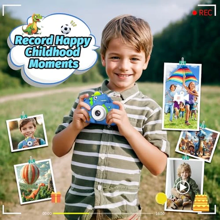 Dinosaur Kids Camera for Boys Girls, Toddler Digital Selfie Camera with Cute Protective Cover and 32G SD Card, Christmas Birthday Gifts Toys for 3 4 5 6 7 8 9 10 11 12 Years Old Little Girls and Boys by Cimizi - Image 4