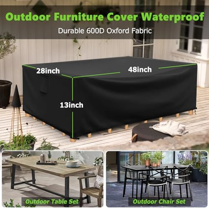 HIGHTQURO Patio Furniture Covers Waterproof, Heavy Duty 600D Outdoor Furniture Covers for Outside Sectional Sofa Set,Tear Resistance and Anti-UV, Black,48"L x 28"W x 13"H by HIGHTQURO - Image 2