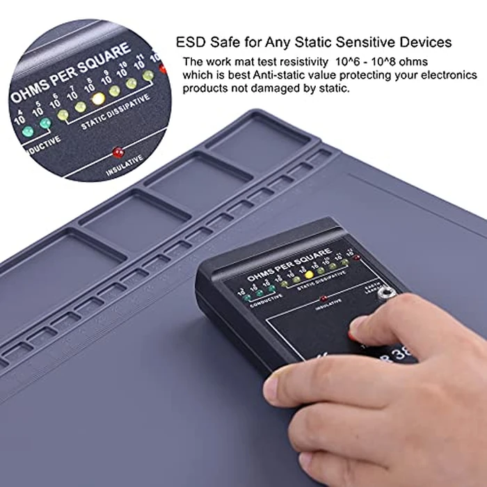 Anti-Static Mat ESD Safe for Electronic Includes ESD Wristband and Grounding Wire, HPFIX Silicone Soldering Repair Mat 932 degreesF Heat Resistant for iPhone iPad iMac, Laptop, Computer, 15.9” x 12” Grey by HPFIX - Image 2