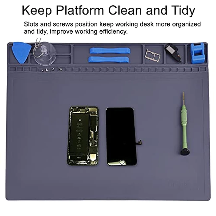 Anti-Static Mat ESD Safe for Electronic Includes ESD Wristband and Grounding Wire, HPFIX Silicone Soldering Repair Mat 932 degreesF Heat Resistant for iPhone iPad iMac, Laptop, Computer, 15.9” x 12” Grey by HPFIX - Image 3