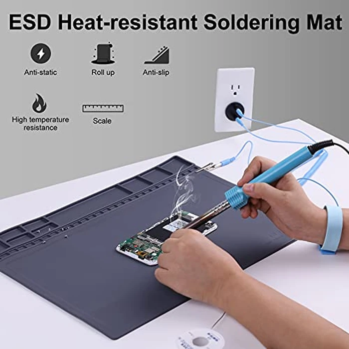Anti-Static Mat ESD Safe for Electronic Includes ESD Wristband and Grounding Wire, HPFIX Silicone Soldering Repair Mat 932 degreesF Heat Resistant for iPhone iPad iMac, Laptop, Computer, 15.9” x 12” Grey by HPFIX - Image 5