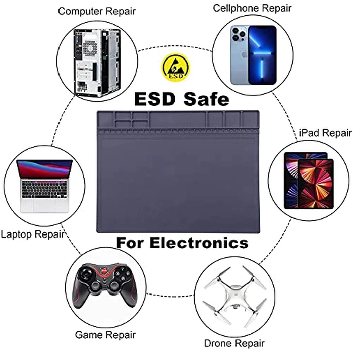 Anti-Static Mat ESD Safe for Electronic Includes ESD Wristband and Grounding Wire, HPFIX Silicone Soldering Repair Mat 932 degreesF Heat Resistant for iPhone iPad iMac, Laptop, Computer, 15.9” x 12” Grey by HPFIX - Image 7