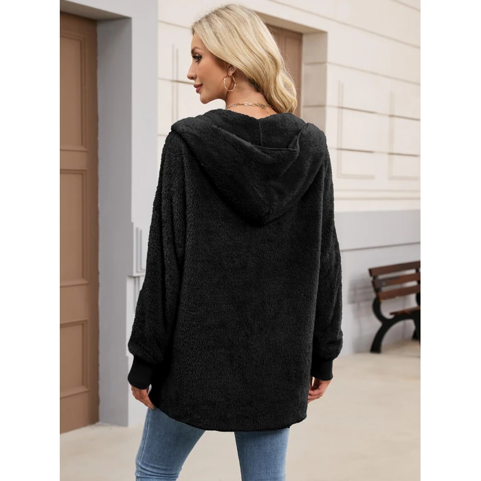 NIeyook Hoodie Sherpa Women's Winter Jackets Hooded Cardigan Sweater Oversized Long Coat with Pockets Warm Open Front Outwear Black S by NIeyook - Image 5