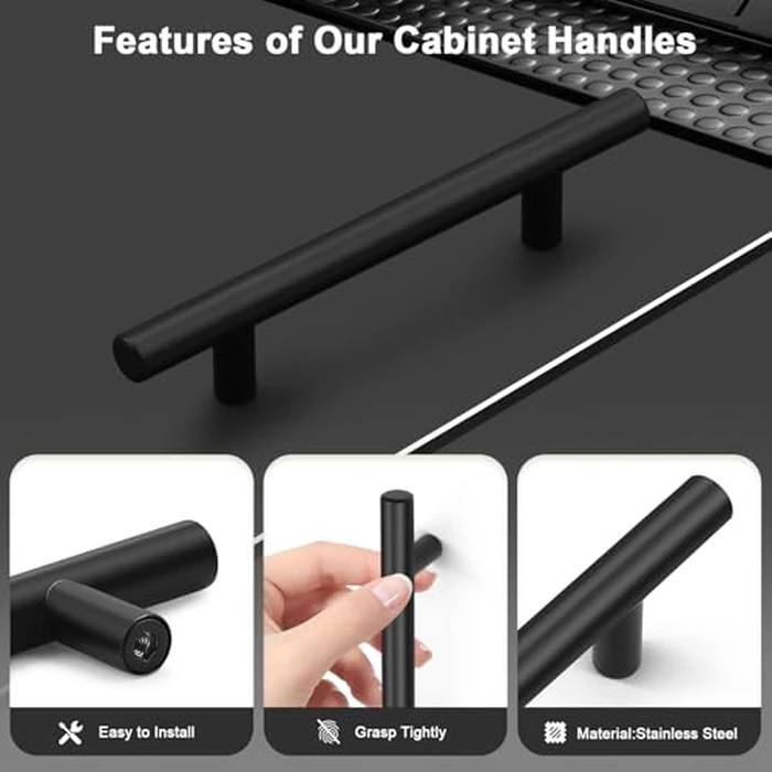 50 Pack Probrico Stainless Steel Matte Black Cabinet Pulls for Kitchen and Bathroom Cabinet Handles Kitchen Cupboard Handles 4" Hole Spacing by Probrico - Image 2