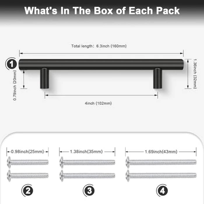 50 Pack Probrico Stainless Steel Matte Black Cabinet Pulls for Kitchen and Bathroom Cabinet Handles Kitchen Cupboard Handles 4" Hole Spacing by Probrico - Image 3
