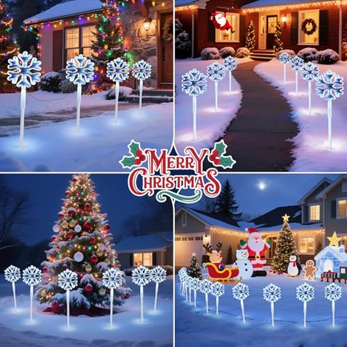 Quntis Christmas Decorations Outdoor, 4-Pack 292Leds Snowflake Pathway Lights, Dual-Side Mirror Design for 3D Tunnel Effect, IP44 Waterproof Garden Stake Light Plug in for Holiday Driveway Yard Lawn by Quntis - Image 5