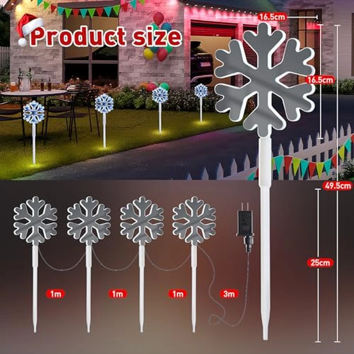 Quntis Christmas Decorations Outdoor, 4-Pack 292Leds Snowflake Pathway Lights, Dual-Side Mirror Design for 3D Tunnel Effect, IP44 Waterproof Garden Stake Light Plug in for Holiday Driveway Yard Lawn by Quntis - Image 6
