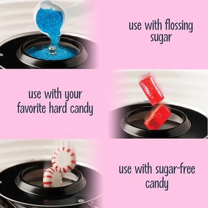 Nostalgia Vintage Cotton Candy Machine - Countertop Cotton Candy Maker With 2 Reusable Cones & 1 Sugar Scoop - Use Hard Candy or Sugar to Create Fluffy, Delicious Treats in Minutes-Pink by Nostalgia - Image 5