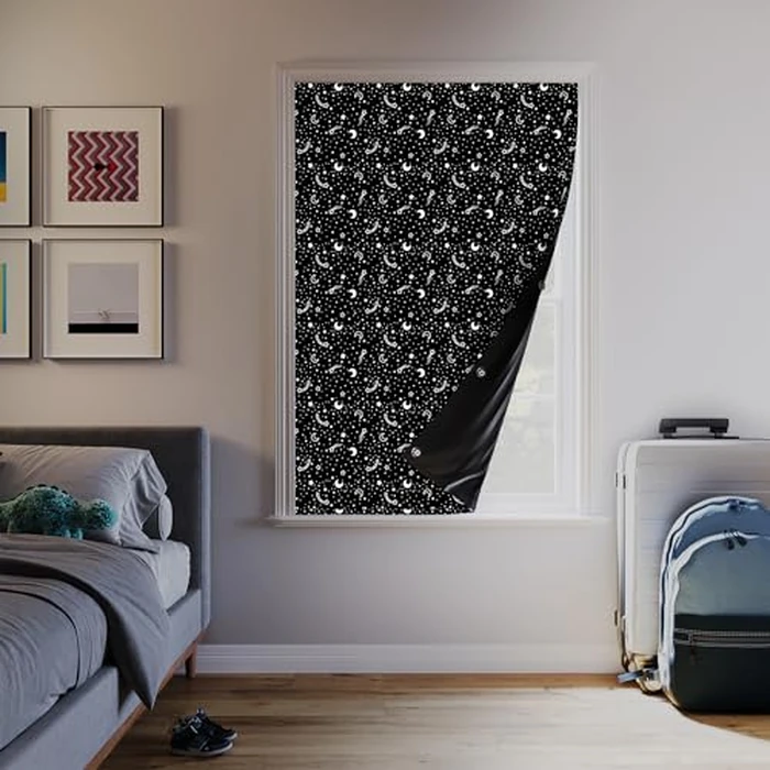 Sun Zero Lights Out Portable Travel 100% Blackout Suction Cup Curtain Panel, 50" x 78", Stars by Sun Zero - Image 5