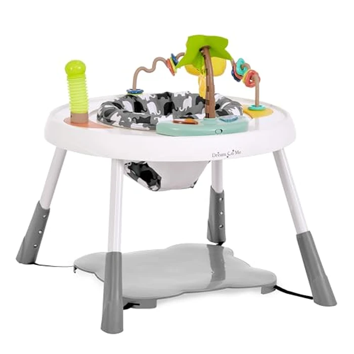 Dream On Me Curio Sit N Seek Baby Activity Center in Grey, 2 in 1 Activity Center and Play Table with 3 Detachable Toys and Music, 3 Level Height Adjustable Positions Activity Center for Baby by Dream On Me - Used - Like New condition - US$63.69