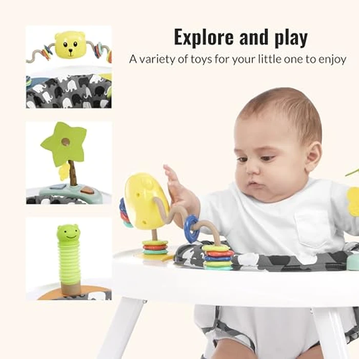 Dream On Me Curio Sit N Seek Baby Activity Center in Grey, 2 in 1 Activity Center and Play Table with 3 Detachable Toys and Music, 3 Level Height Adjustable Positions Activity Center for Baby by Dream On Me - Image 4