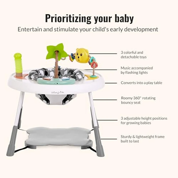 Dream On Me Curio Sit N Seek Baby Activity Center in Grey, 2 in 1 Activity Center and Play Table with 3 Detachable Toys and Music, 3 Level Height Adjustable Positions Activity Center for Baby by Dream On Me - Image 6