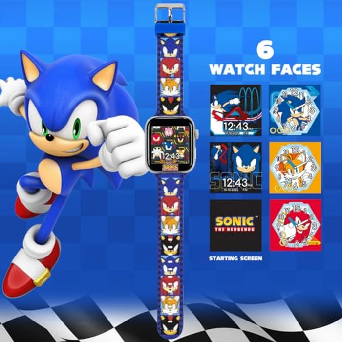 Sonic The Hedgehog Kids Smartwatch - Bluetooth Calling, Messages, Camera, Music, Sleep Tracker, Fitness & Activity Apps - 6 Watch Faces, Touchscreen, USB Rechargeable - Fits Wrists 5.5" to 8" by Accutime - Image 2