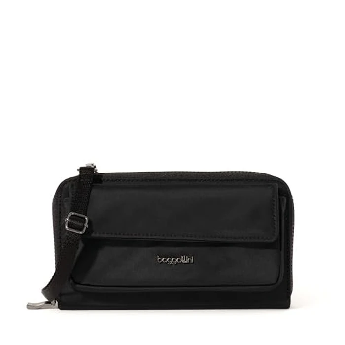 RFID Phone Wallet Crossbody - 8.4"x 4.5" Crossbody Phone Case with Card Holder, Black Twill, Black Twill by Baggallini - Image 1