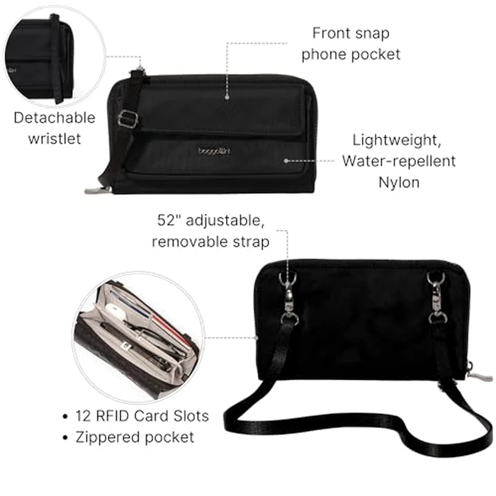 RFID Phone Wallet Crossbody - 8.4"x 4.5" Crossbody Phone Case with Card Holder, Black Twill, Black Twill by Baggallini - Image 2