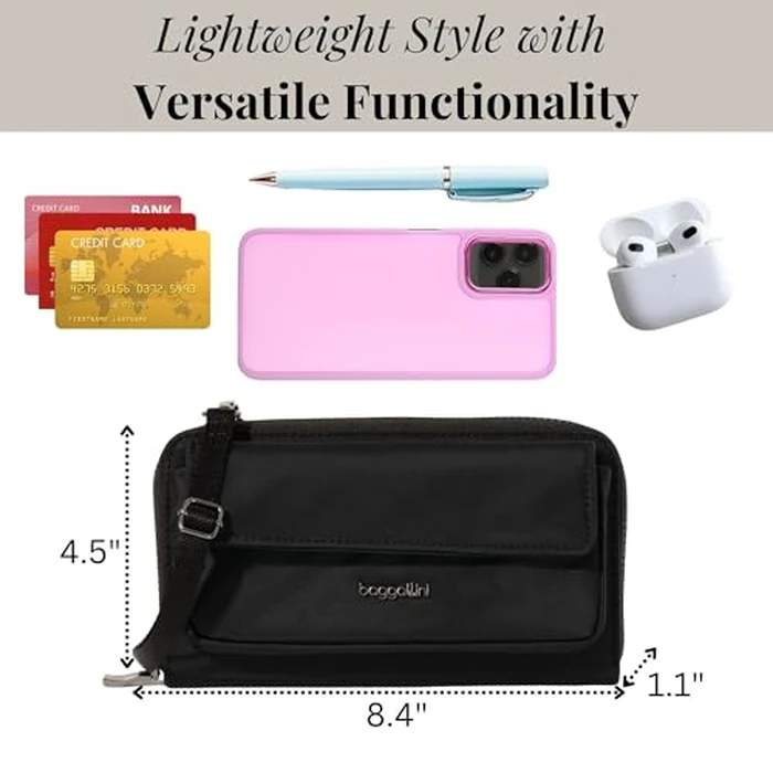 RFID Phone Wallet Crossbody - 8.4"x 4.5" Crossbody Phone Case with Card Holder, Black Twill, Black Twill by Baggallini - Image 3