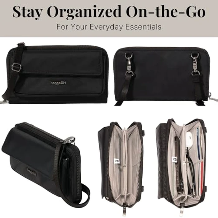 RFID Phone Wallet Crossbody - 8.4"x 4.5" Crossbody Phone Case with Card Holder, Black Twill, Black Twill by Baggallini - Image 4