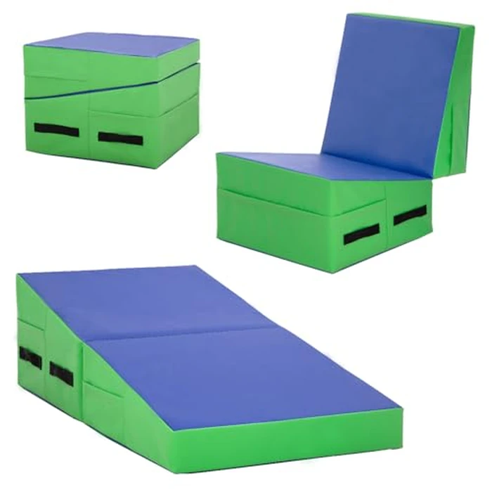 FDW Tumbling Mats Gymnastics Mat Incline Indoor/Outdoor yoga mat for Home Gym Folding Exercise Mat with Non-Slip Surface & Handles Cheese Wedge Mat Blue by FDW - Used - Like New condition - CA$129.13