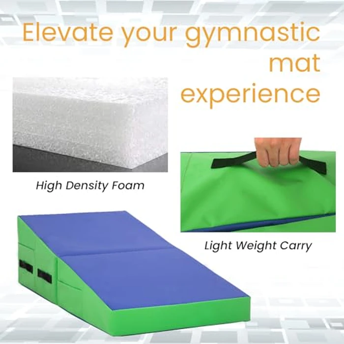 FDW Tumbling Mats Gymnastics Mat Incline Indoor/Outdoor yoga mat for Home Gym Folding Exercise Mat with Non-Slip Surface & Handles Cheese Wedge Mat Blue by FDW - Image 4