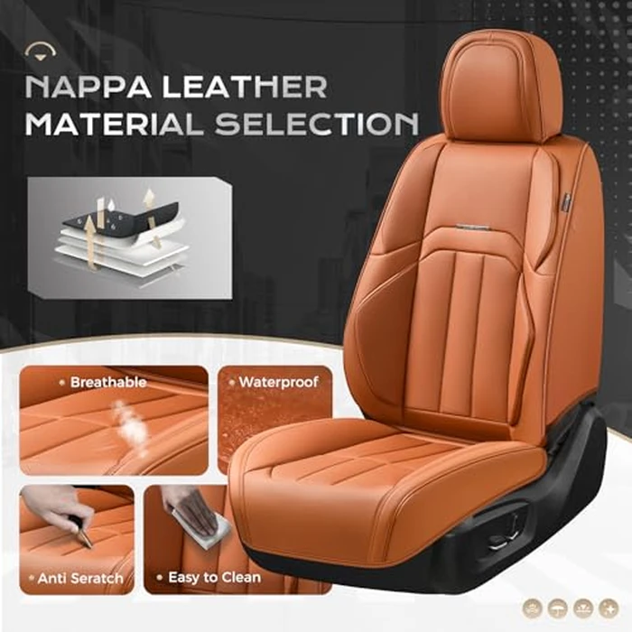 Coverado Car Seat Cover, Cover for Cars Front Seat, Premium Leather, Universal Fit Waterproof Seat Protectors, Car Seat Cushion Non-Slip for Most Cars-Brown by Coverado - Image 2