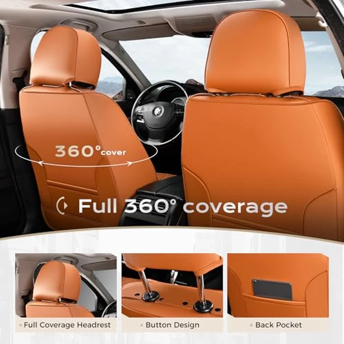 Coverado Car Seat Cover, Cover for Cars Front Seat, Premium Leather, Universal Fit Waterproof Seat Protectors, Car Seat Cushion Non-Slip for Most Cars-Brown by Coverado - Image 4
