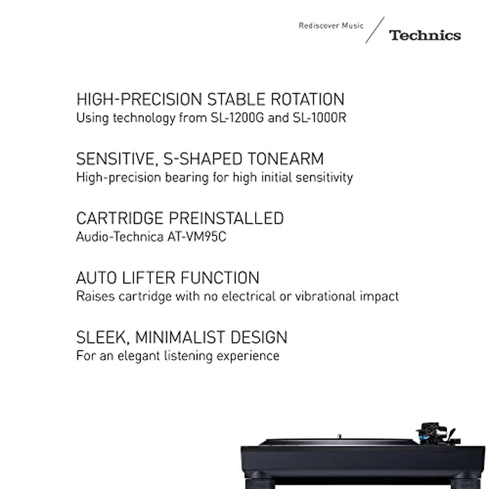 Technics Turntable, Premium Class HiFi Record Player with Coreless Direct, Stable Playback, Audiophile-Grade Cartridge and Auto-Lift Tonearm, Dustcover Included - SL-100C, Black (SL-100C-K) by Technics - Image 2