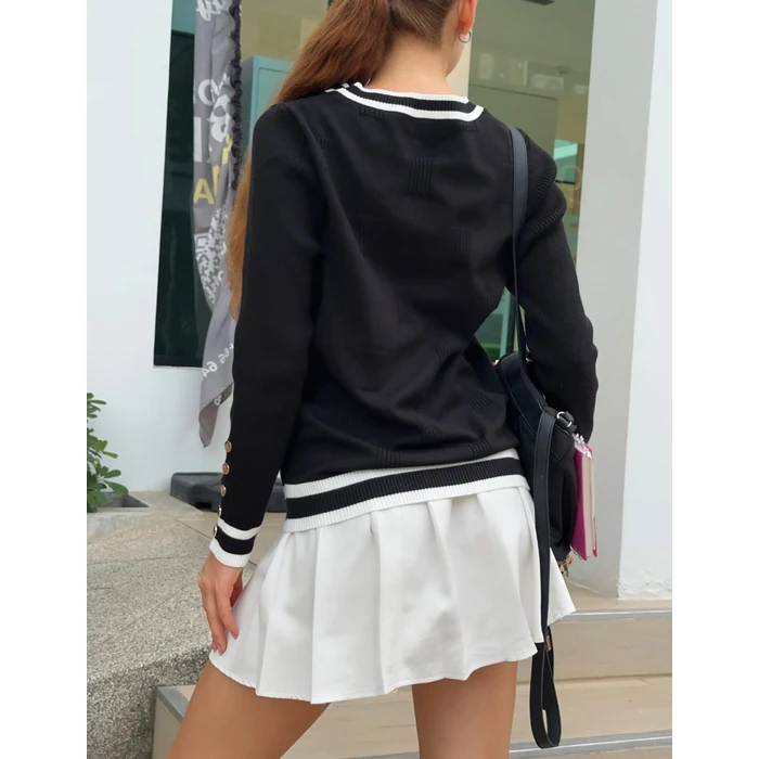 Zeagoo Womens Long Sleeve Sweaters Light V Neck Fall Button Shirt Tops Dressy Work Blouses Sweater Fashion Tunic Trendy Clothes Black-White by Zeagoo - Image 4