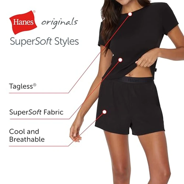 Hanes Women's Originals 2-Piece Lounge Set, Comfywear Supersoft Baby Doll Tee & Sleep Shorts Loungewear Set by Hanes - Image 5