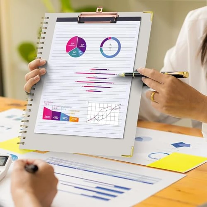 HAUTOCO Clipboard Folio with Refillable Lined Notepad for Letter Size (11" x 8.5"), 5 Dividers with 10 Pockets, Elastic Pen Holder and File Folder Labels, Spiral Nurse Clipboard Artboard(Gray) by HAUTOCO - Image 3