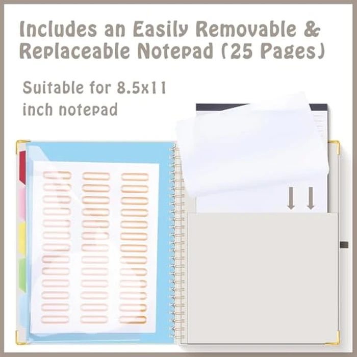 HAUTOCO Clipboard Folio with Refillable Lined Notepad for Letter Size (11" x 8.5"), 5 Dividers with 10 Pockets, Elastic Pen Holder and File Folder Labels, Spiral Nurse Clipboard Artboard(Gray) by HAUTOCO - Image 4