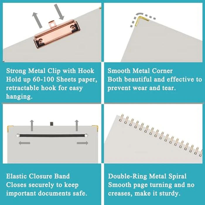 HAUTOCO Clipboard Folio with Refillable Lined Notepad for Letter Size (11" x 8.5"), 5 Dividers with 10 Pockets, Elastic Pen Holder and File Folder Labels, Spiral Nurse Clipboard Artboard(Gray) by HAUTOCO - Image 5