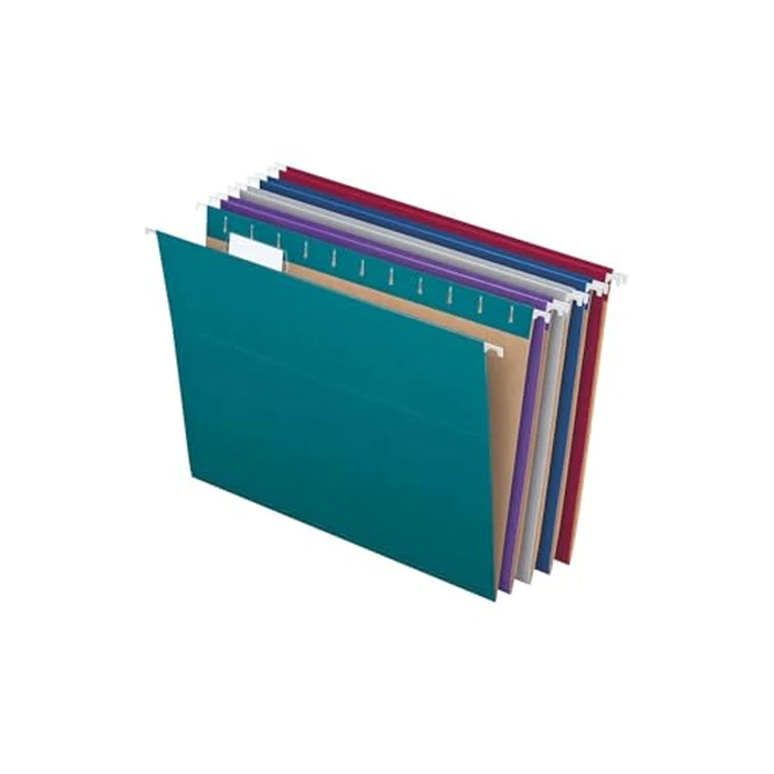 Pendaflex Recycled Hanging File Folders, Letter Size, Assorted Jewel-Tone Colors, Two-Tone for Foolproof Filing, 1/5-Cut Tabs, 25 Per Box (81667) by Pendaflex - Image 1