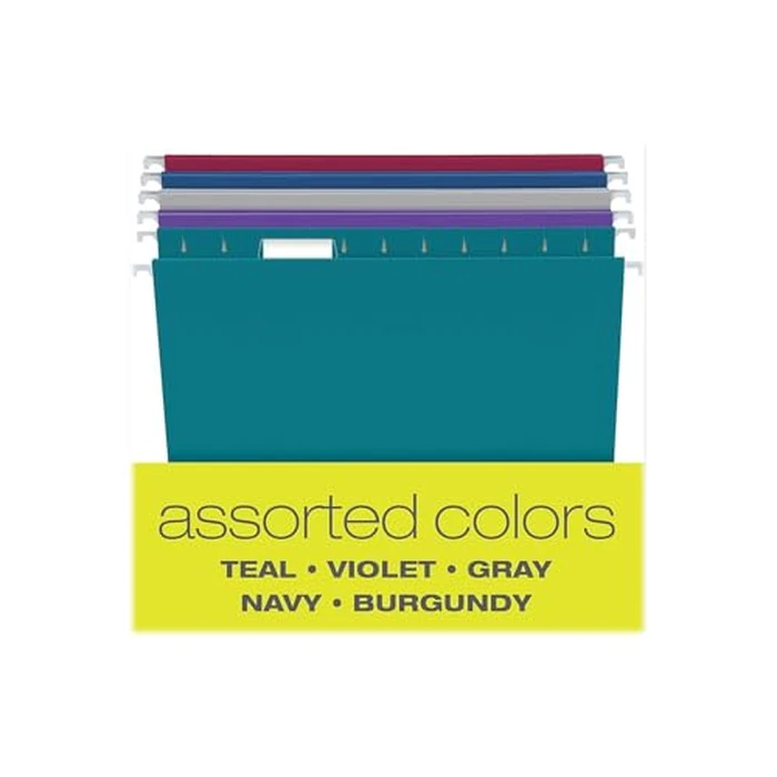Pendaflex Recycled Hanging File Folders, Letter Size, Assorted Jewel-Tone Colors, Two-Tone for Foolproof Filing, 1/5-Cut Tabs, 25 Per Box (81667) by Pendaflex - Image 3