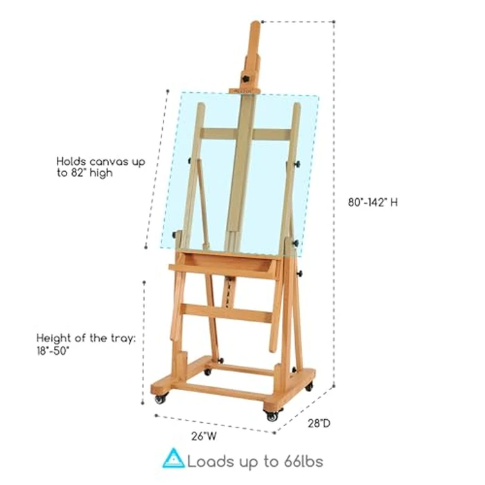 MEEDEN Extra Large Heavy-Duty H-Frame Studio Easel - Solid Beech Wooden Artist Professional Easel, Painting Art Easel Stand with 4 Premium Locking Silent Caster Wheels, Hold Max 82" by MEEDEN - Image 2