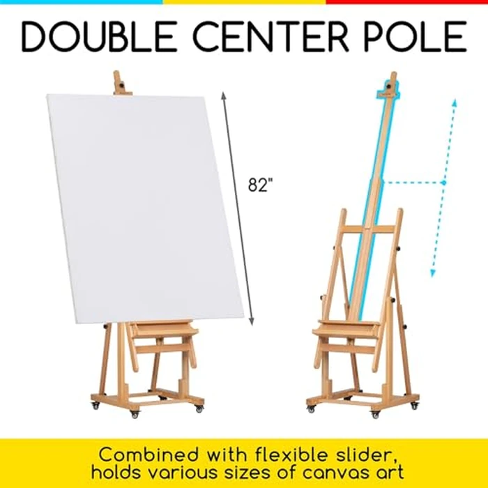MEEDEN Extra Large Heavy-Duty H-Frame Studio Easel - Solid Beech Wooden Artist Professional Easel, Painting Art Easel Stand with 4 Premium Locking Silent Caster Wheels, Hold Max 82" by MEEDEN - Image 4