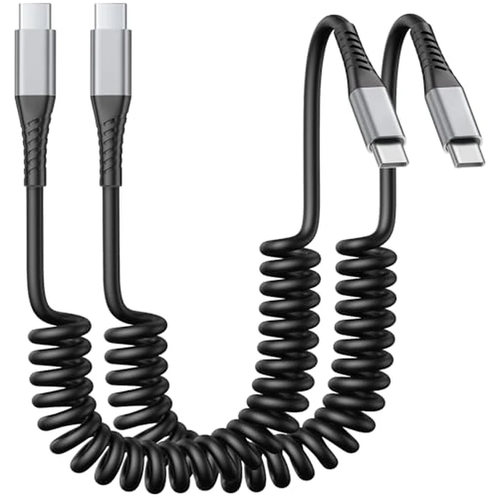 Coiled USB C to USB C Cable 3FT, 2Pack Retractable Car Charger Cord Type C to C Cable Fast Charging for iPhone 17 16 15 Pro Max, iPad, MacBook, Samsung Galaxy S23 S24, USBC to USBC Cables for Car by Umefly - Used - Very Good condition - US$8.90