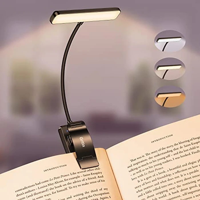 Gritin 19 LED Rechargeable Book Light for Reading in Bed with Memory Function- Eye Caring 3 Color Temperatures,Stepless Dimming Brightness,90 Hrs Runtime Lightweight Clip on Light for Book Lovers by Gritin - Image 1