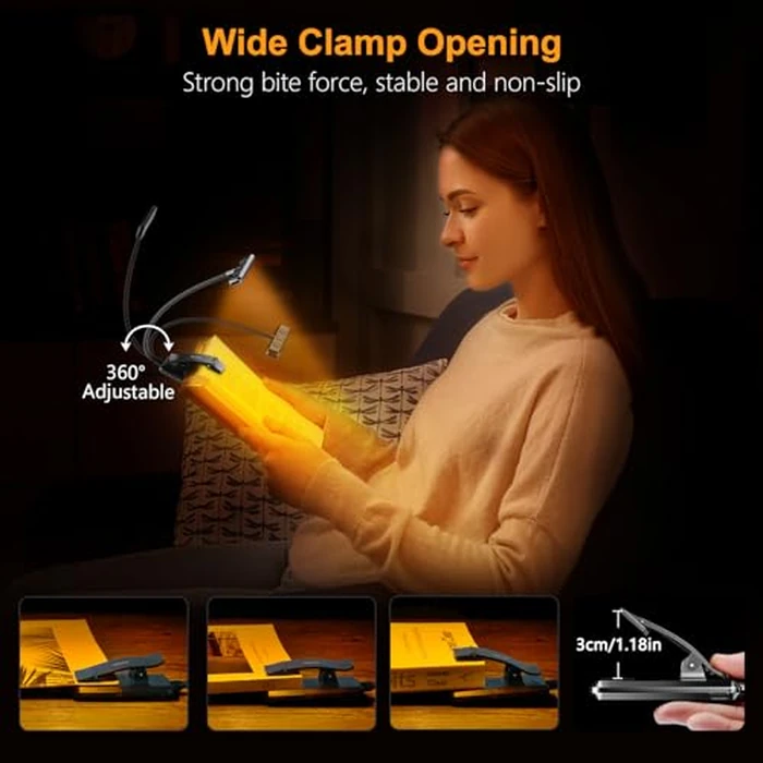 Gritin 19 LED Rechargeable Book Light for Reading in Bed with Memory Function- Eye Caring 3 Color Temperatures,Stepless Dimming Brightness,90 Hrs Runtime Lightweight Clip on Light for Book Lovers by Gritin - Image 7
