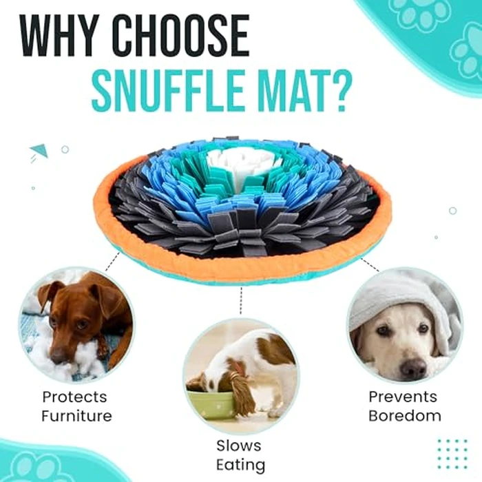 20" Dog Snuffle Mat - Interactive Dog Puzzle Toys for Enrichment - Large Slow Feeder Foraging Mat for Brain Games & Nosework Training - Washable Pet Sniff Mat with Training Clicker & Whistle by Friendly Barks - Image 2