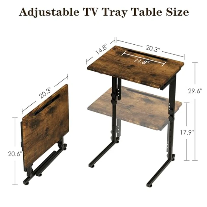 Fleecy day Adjustable Folding TV Tray Table,TV Dinner Small Foldable C-Shaped End Table for Eating,6 Height Adjustable Slide Under Couch Side with Sturdy MDF Top,No Assembly(Brown) by Fleecy day - Image 3