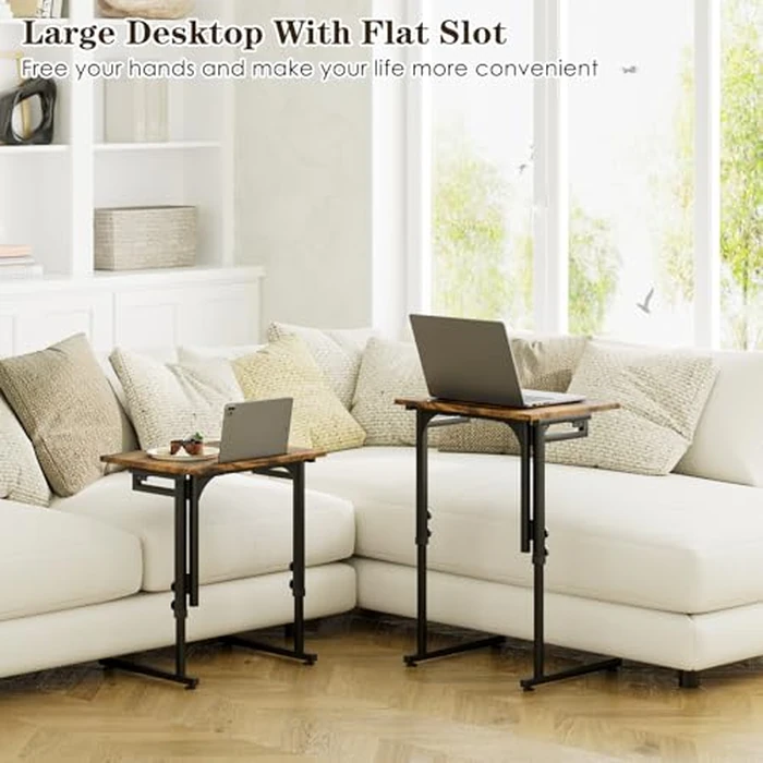 Fleecy day Adjustable Folding TV Tray Table,TV Dinner Small Foldable C-Shaped End Table for Eating,6 Height Adjustable Slide Under Couch Side with Sturdy MDF Top,No Assembly(Brown) by Fleecy day - Image 8