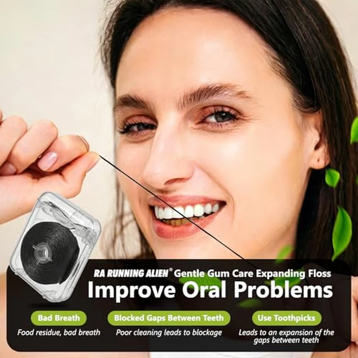 Waxed Dental Floss Expanding,Mint Plant Charcoal Floss Refill for Gentle Oral Care Whitening Tooth,Bamboo Charcoal Dental Wax Plaque Remover for Teeth,10 Spools (32.8 yd Each) by RA RUNNING ALIEN - Image 5