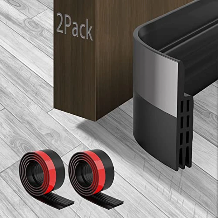 Door Draft Stopper Under Door Seal for Exterior/Interior Doors, Door Sweep Strip Under Door Draft Blocker, Soundproof Door Bottom Weather Stripping, 2" W x 39" L, (Black 2 Pack) by AIMINTSEN - Image 1