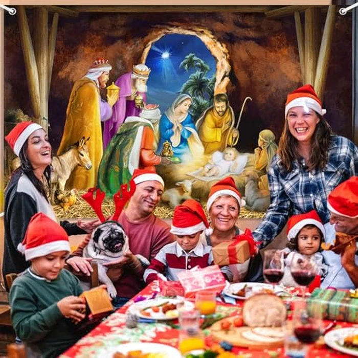 AIBIIN Birth of Jesus Backdrop Christmas Holy Night Christian Nativity Scene Photography Background Religious Christmas O Come Let Us Adore Him Party Decorations Banner 70.8 x 43.3 inch by AIBIIN - Image 5