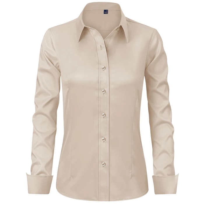 J.VER Long Sleeve Shirts for Women Wrinkle Free Button Down Shirt Office Work Dressy Tops for Business Casual Trendy Light Khaki XXL by J.VER - Used - Like New condition - US$21.78