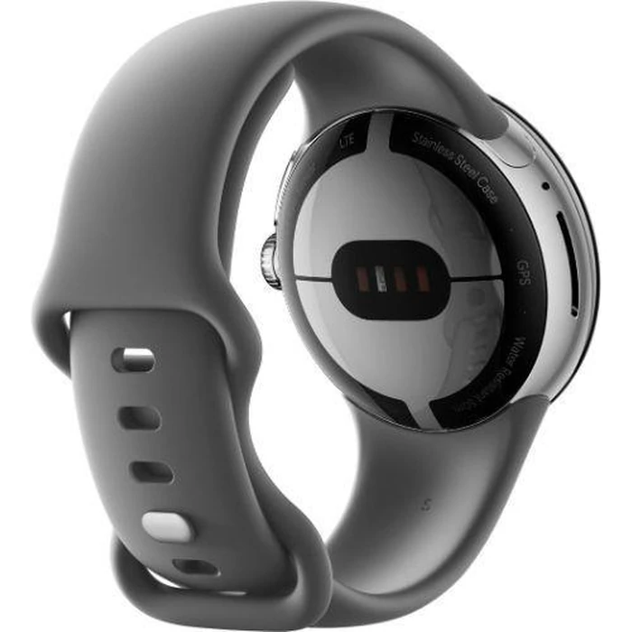 Google Pixel Watch 1 (Bluetooth + LTE) - 32GB - 30.4mm - Polished Silver Stainless Steel Case with Charcoal Fluoroelastomer Active Band by Google - Image 4
